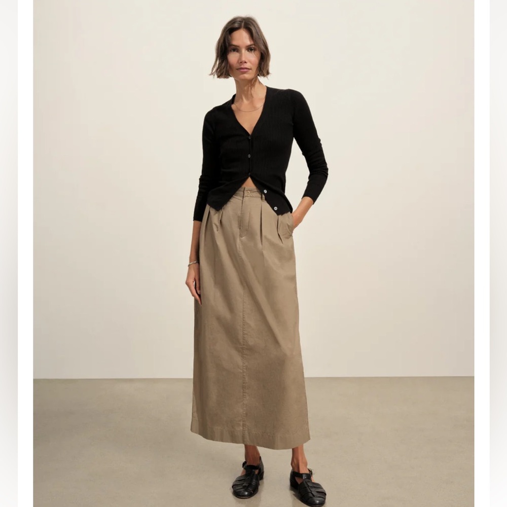 NWT buck mason paperweight poplin pleated skirt in mushroom